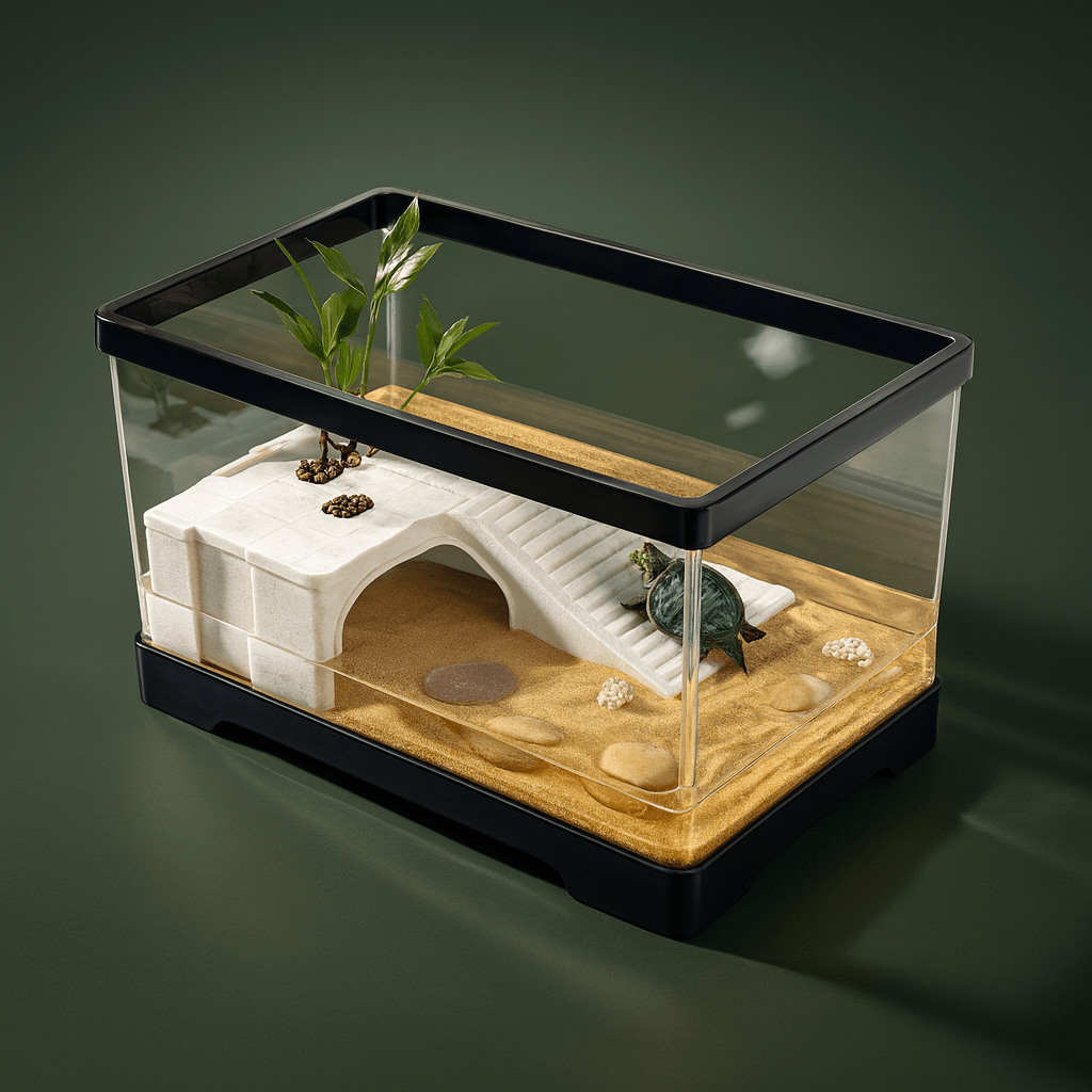 Habitat pour tortue de terre en verre