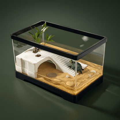 Habitat pour tortue de terre en verre