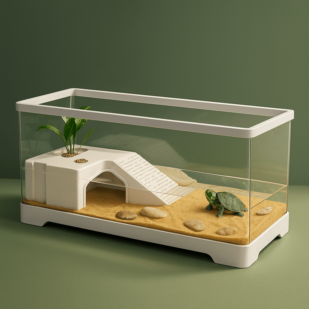 Habitat blanc XL en verre pour tortue d’eau